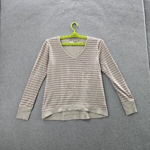 Roxy Women Sweater L Beige Embroidered Striped Y74581M Logo Long Sleeve